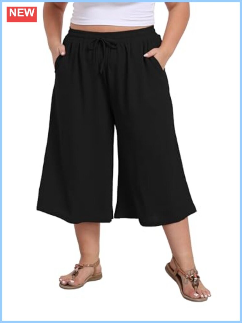 Plus Size Wide Leg Capri Pants Palazzo with Pockets